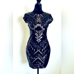 Express black and gold sequin cocktail/party dress in M